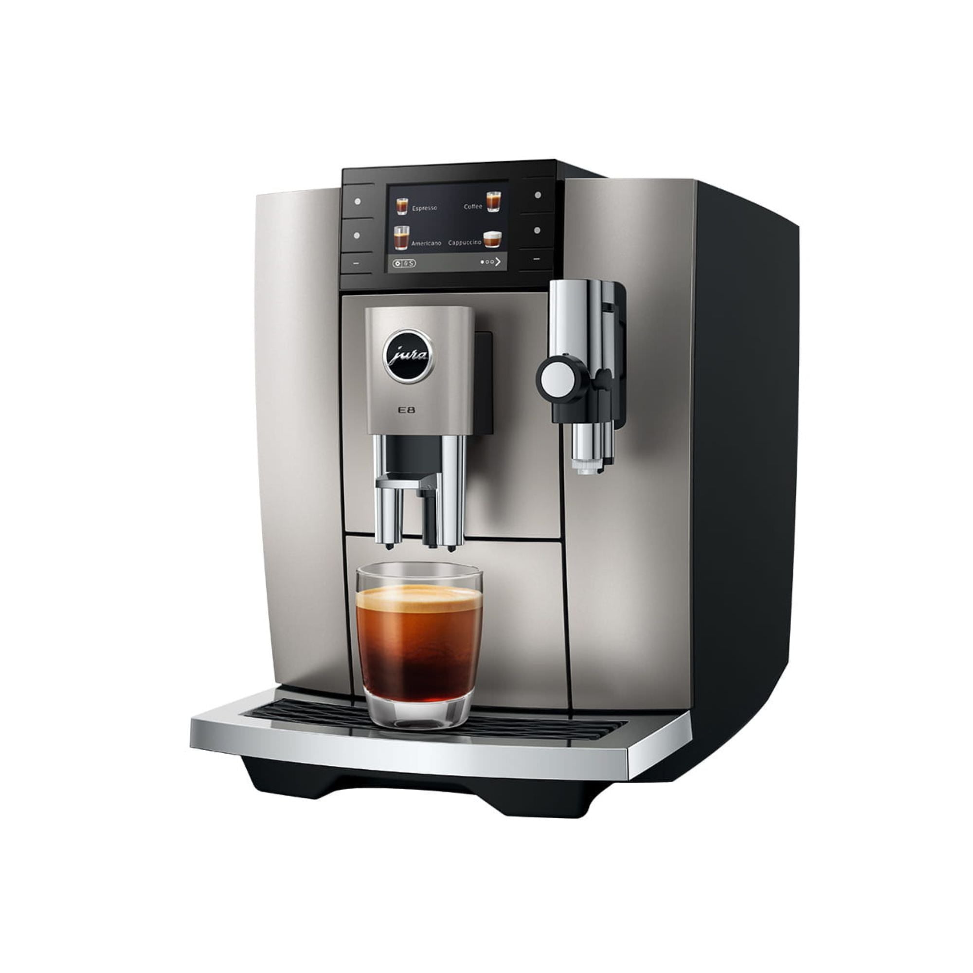 Jura E8 bean-to-cup coffee machine in midnight silver