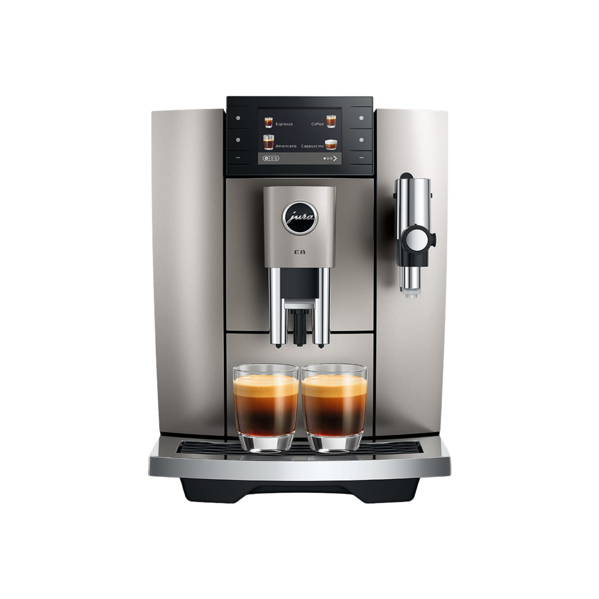 Jura E8 bean-to-cup coffee machine in midnight silver