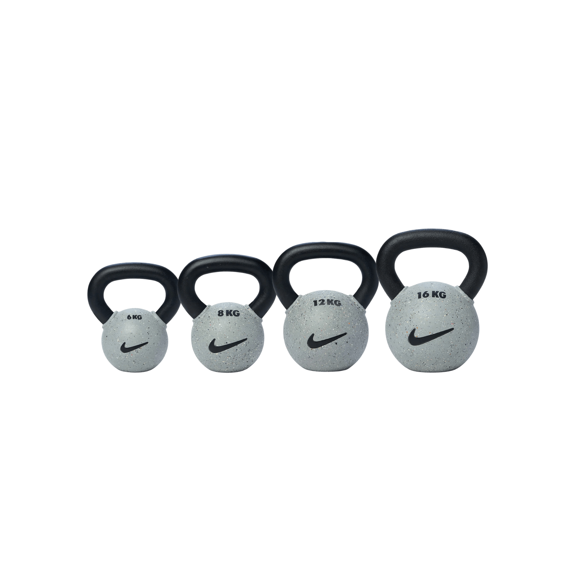 Nike rubber-coated kettlebell set in 6, 8, 12 and 16 kg — kettlebell rental on Mallorca by Holiday Upgrade.